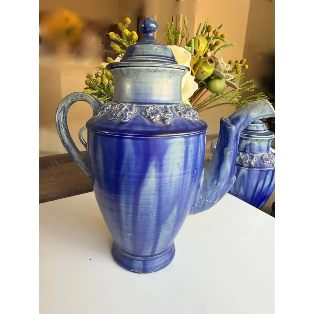Vintage 1950 Cobalt Blue Ceramic, Exquisite, Delicate, Tea Set - 13 pcs